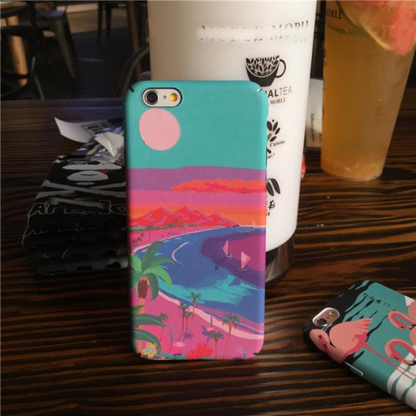 PC Colorful Landscape Painting Sunset River Egrets Cell Phone Case Cover For iPhone 7 6s Plus