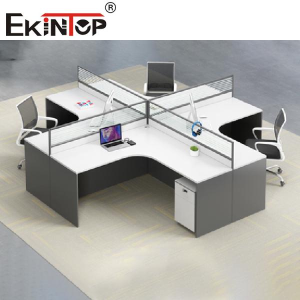 White Gray L Shaped Office Workstation Staff Desk Contemporary