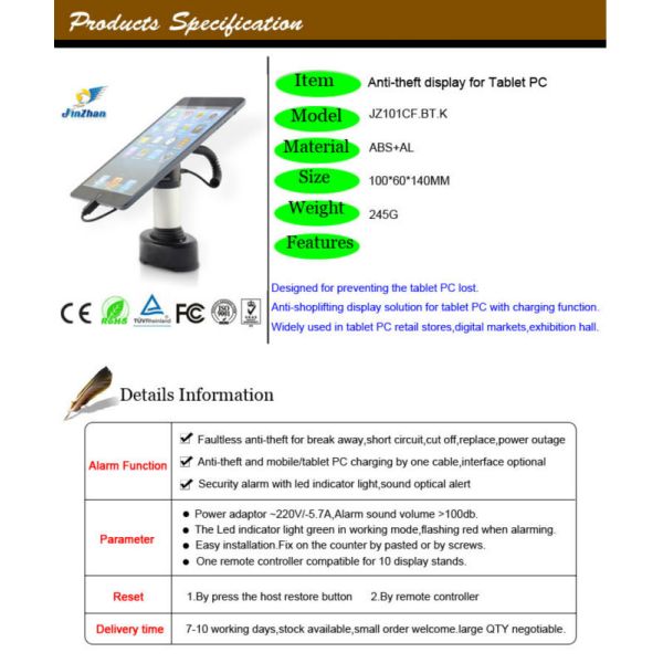 tablet anti theft alarm rack charge usage