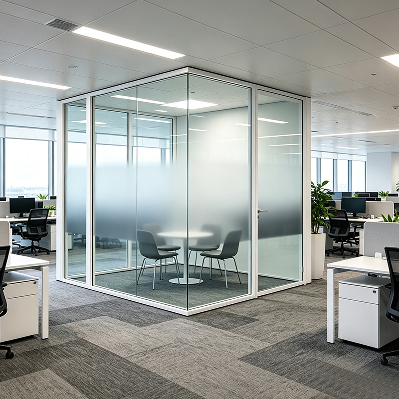 Customized Size Modular Glass Office Partition System with Soundproofing Strips and Powder-Coated Aluminum Frame