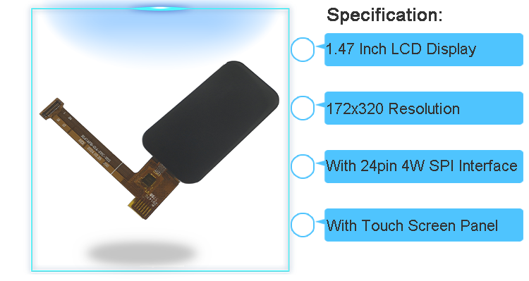 Small 1.47 Inch 172x320 SPI Touch Display Module TFT LCD Touch Screen Custom