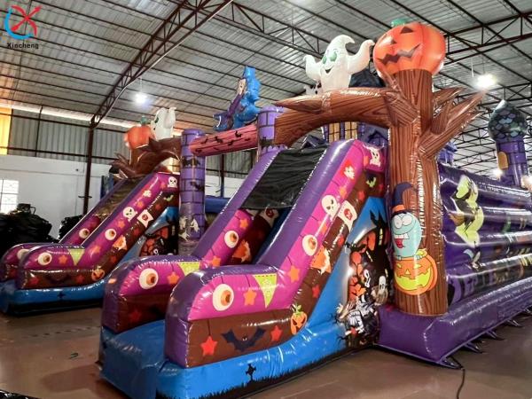 Commercial Inflatable Fun City Halloween Pumpkins Purple Inflatable Castle