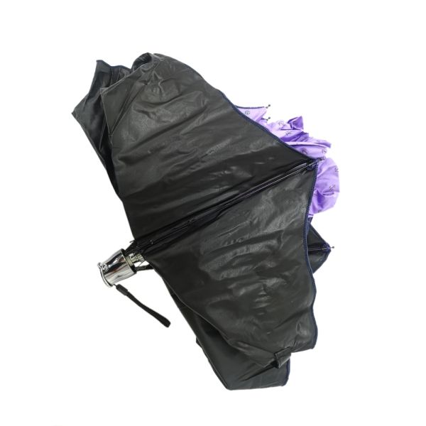 Women Reverse Style Purple Canopy Tri Fold Umbrella With Black Coating 7 Panels