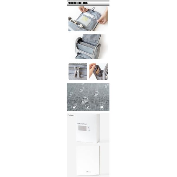 Gray Hanging Cosmetic Bag Makeup Organizer Travel Kit With Hook Bathroom Accessories