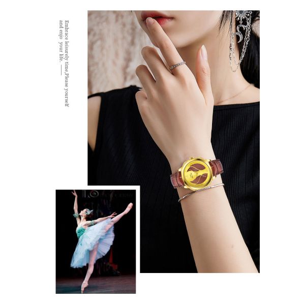 Fashionable Stainless Steel Genuine Leather Quartz Watch Elegant Luxury For Women