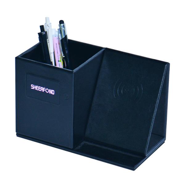 High Quality Wireless Charging Creative Multipurpose Customized Logo Pu Leather Office Desktop Pen Holder
