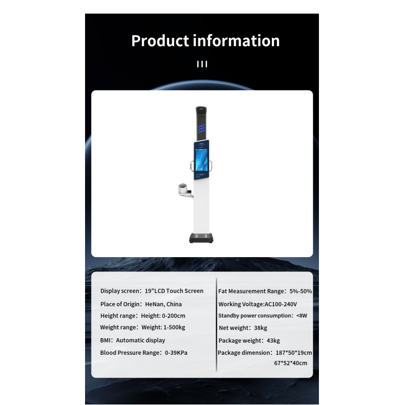 Bioimpedance Body Fat Analyzer Machine with Large Display Screen and Advertise Screen