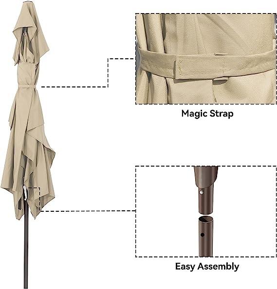 Patio Umbrellas 9' Light Beige, Outdoor Umbrella Market Table Umbrellas with Push Button Tilt and Crank