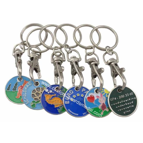 High Quality Supper Market Iron / Brass / Copper Trolley Coin with Key Chain