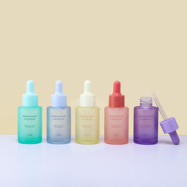 Frosted Colorful Glass Serum Bottle Cosmetic Packaging Glass Essential Oil Dropper Bottles 30ml