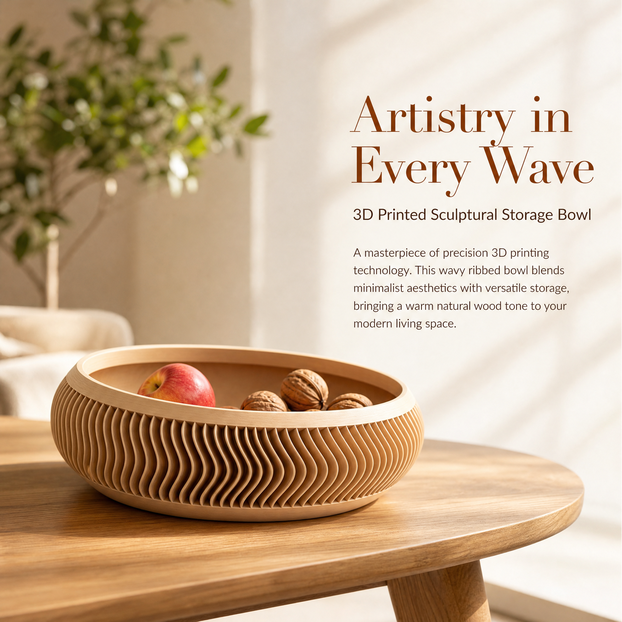 Wavy Textured 3d Printed Room Decor Lightweight Fruit Display 3D Printed Bowl