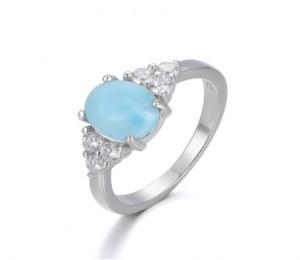 Custom Gemstone Larimar Silver Jewelry Heart Edge White Diamond Ring