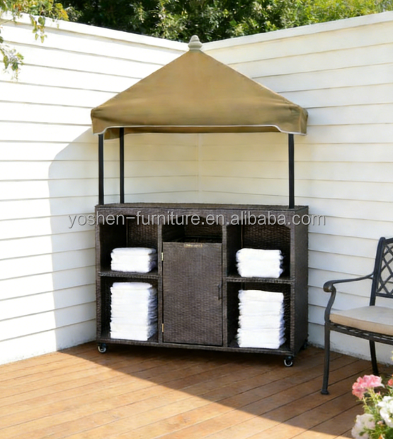 Best Selling Hotel Outdoor Pool Equipment Storage Plastic Rattan Pool Cabinet Towel Storage Poolside With Wheels