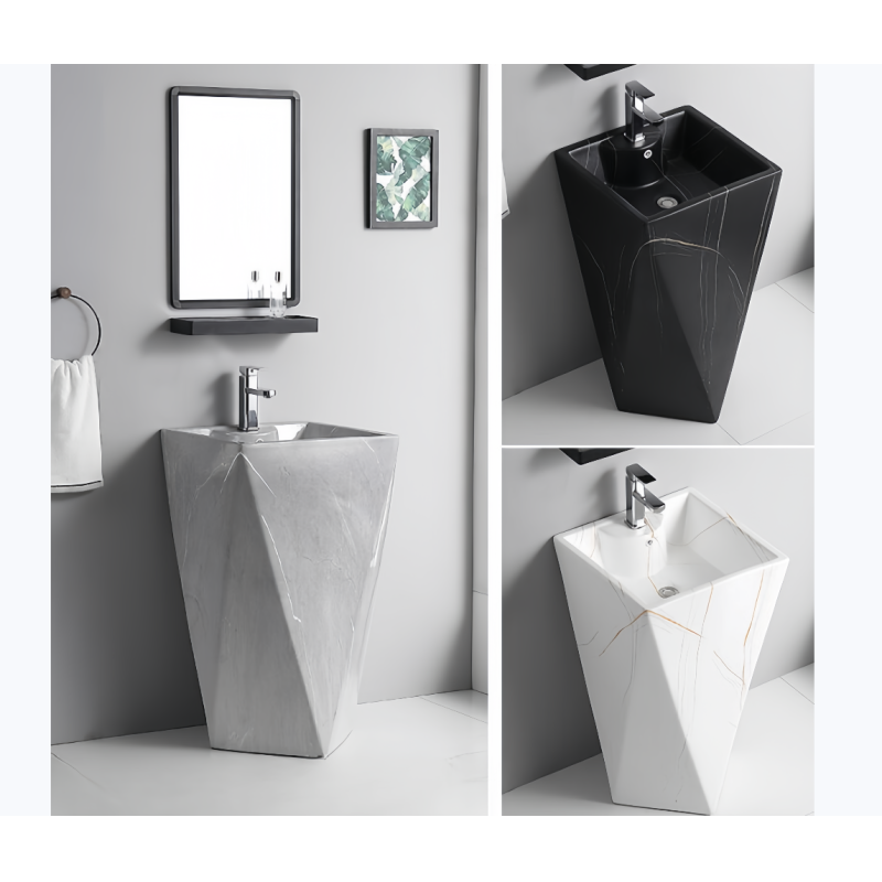 Diamond Shape Full Pedestal Bathroom Wash Hand Basin Large Pedestal Height Wash Basin