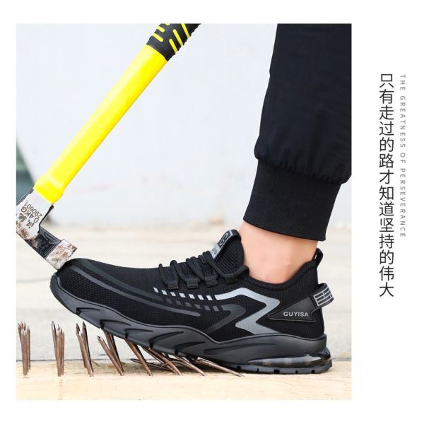Men’s Lightweight Steel Toe Safety Shoes Mesh Upper PU Sole Breathable Anti-Static Puncture-Resistant Air Cushion Work Sneakers