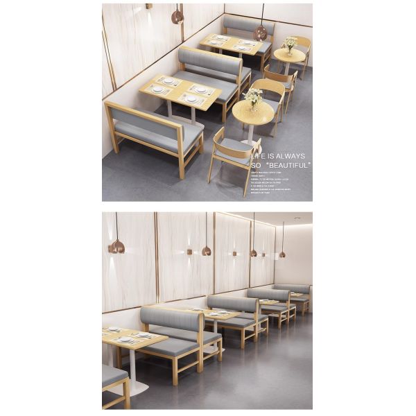 Modern Green Leather Restaurant Booth Seating Wooden Coffee Shop Table and Chair Fireproof Board Dining Table Set