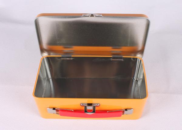 Custom Artwork Printing Cookie Gift Tins With Plastic Handle , Full Color Tin Lunch Box