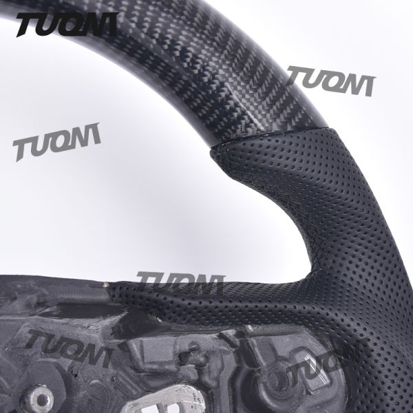 Universal Leather Carbon Fiber Steering Wheel Flat Bottom Ergonomic Grip LED Support