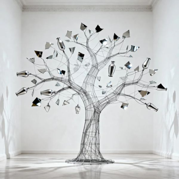 Classical Fusion Art Installation Recycled Material Stainless Steel Mirror Tree Sculpture