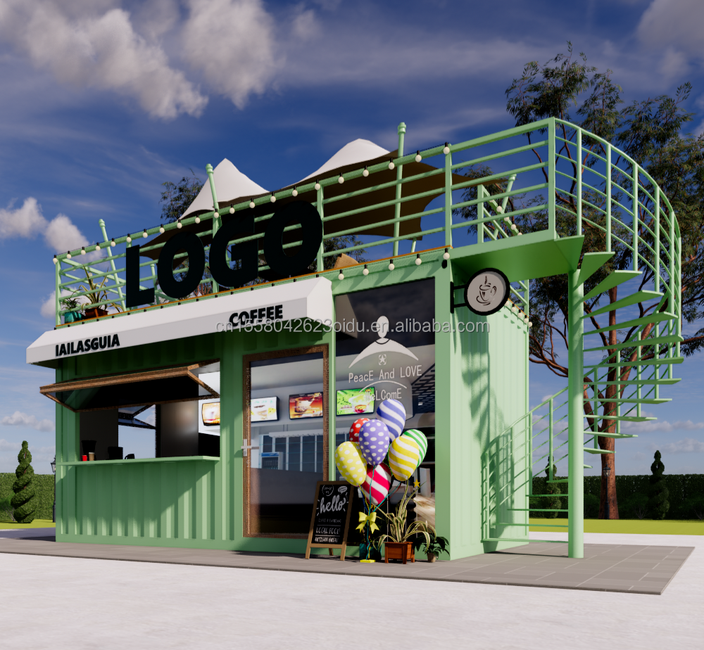 Portable 10ft 20ft Estructura de acero prefabricada Casas de contenedores Bar móvil Tienda para comida rápida Pared 50mm Panel de sándwich de onda