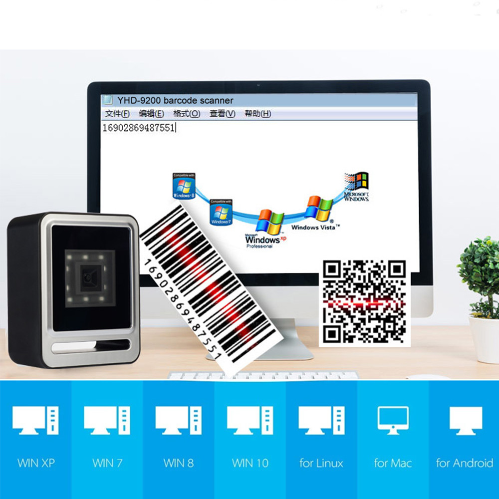 2D настольный всенаправленный читатель кода штриховой маркировки YHD-9200D USB блока развертки лазера COMS