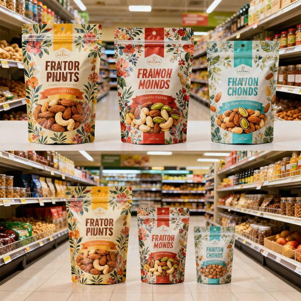 Zipper Top Eco-friendly Foodgrade Snack Nut Packaging Bag Custom Logo UV Hot Stamping Scratch-off Smellproof Stand Pouch