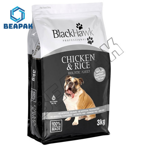 Flat Bottom Pet Food Packaging Plastic Bag Heat Seal With Zipper