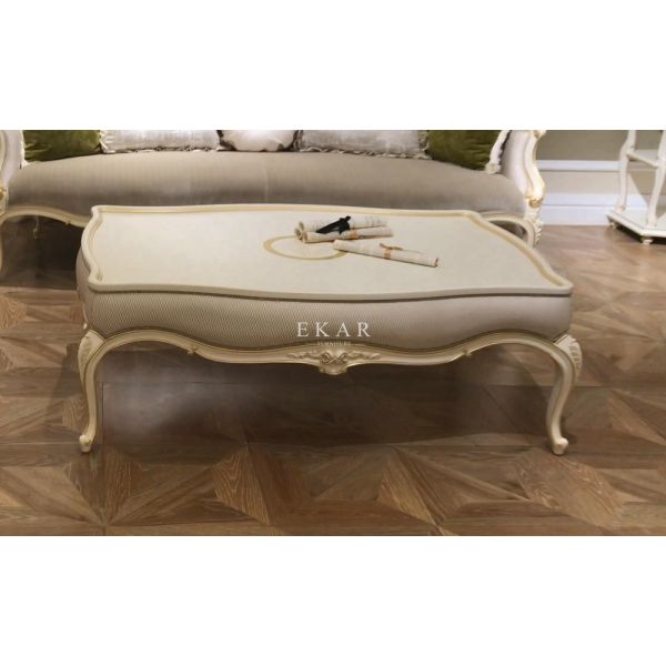2019 New Design Antique Solid Wood With Fabric Elegant Luxury Coffee Table