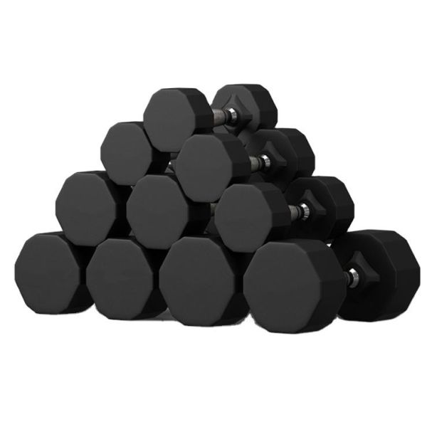 Gym Fitness 12 Sides Black Dumbbells Set Cast Iron Rubber Coated