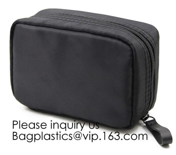 Canvas Makeup Bag Ladies Clutch Bag With Gold Zipper,Dopp Case Striped Canvas Cosmetic Makeup Bag with leather handle
