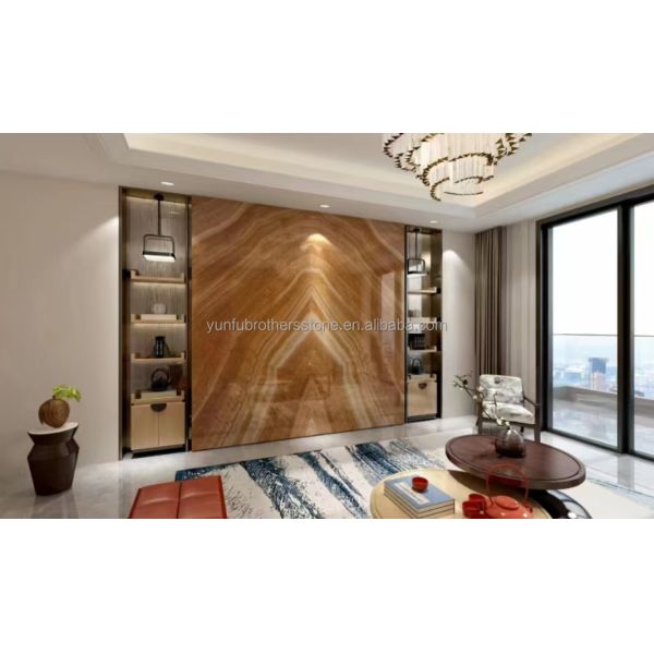 Modern Onyx Marble Gold Vein Wooden Yellow Golden Grain Bathtub Decor for Modern Homes