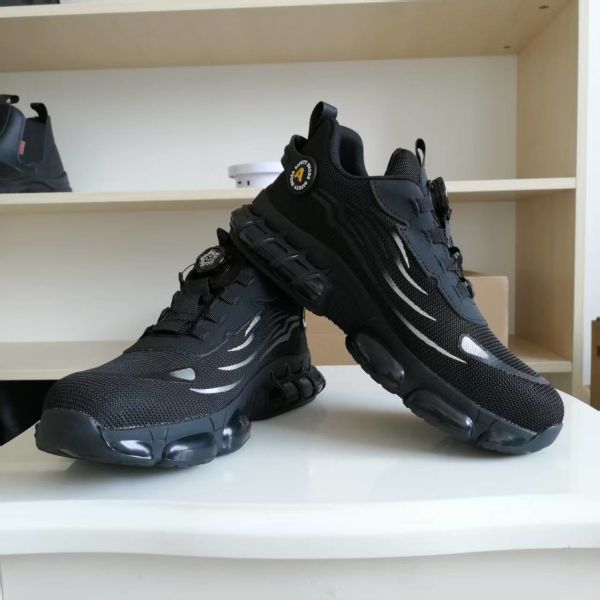 Steel Toe BOA Rotating Button Work Shoes Flying Knit Comfortable Safety Shoes With Kevlar Midsole And PU Sole