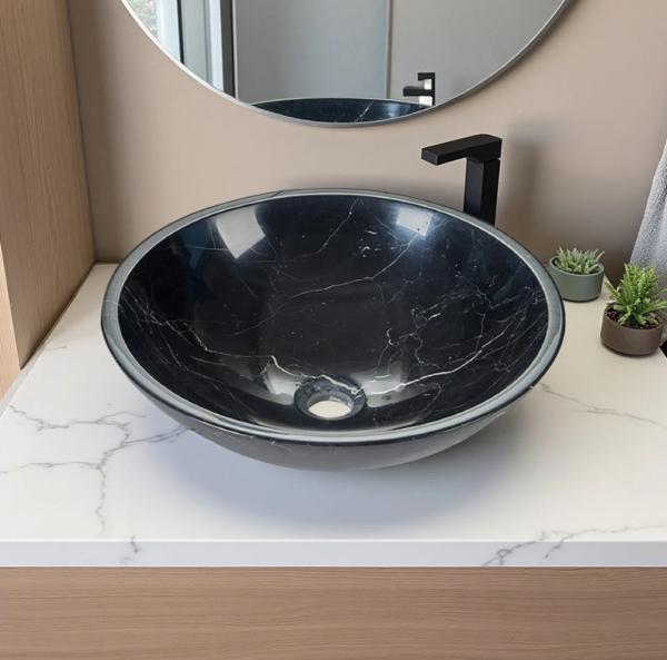 Nero Margiua Stone Bathroom Sink Glacier Veined Stone Sink Basin Durable For Luxury Hotel