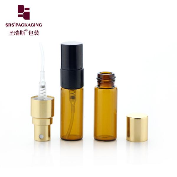 BLPA-3ML Vial Amber Bouteille en verre tubulaire avec pompe à pulvérisation en or en aluminium pour parfum