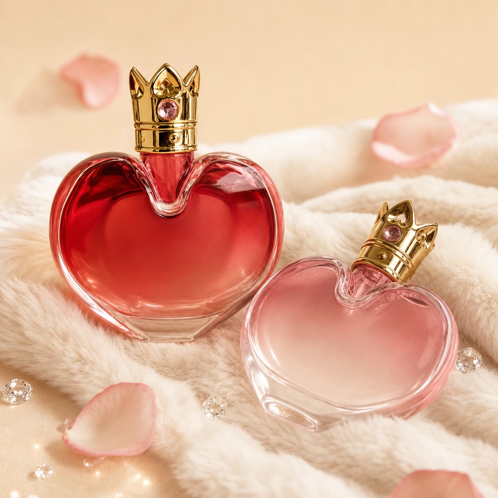 100ml Glass Perfume Bottles Heart Shaped Crown Cap Empty Spray