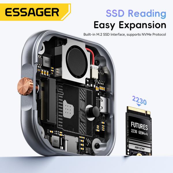 ESSAGER ES-YP01 100W 10Gbp USB 3.2 外付けハードドライブ アルミニウム Type C 磁気 Nvme 2230 M.2 SSD HDD エンクロージャー