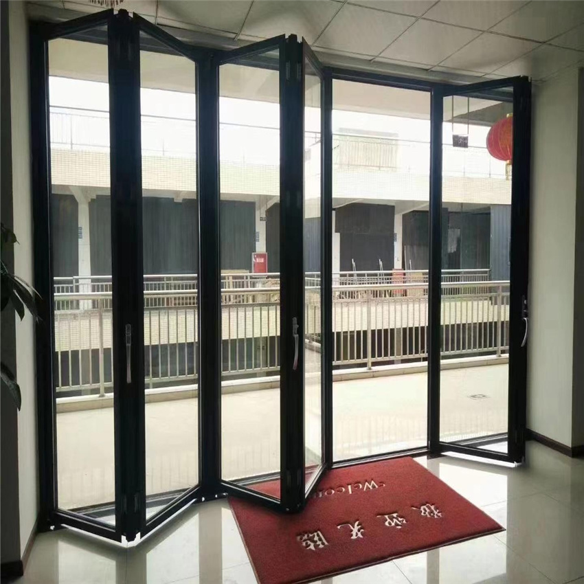 Aluminum Profile Glass Folding Door Low E Multi Point Bi Fold Frame Powder Coating Finish