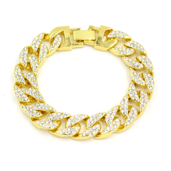 Hot Sale 14mm Miami Cuban Link Chain Curb Bracelets Rhinestone Chain Choker Cuban Chain Bracelets for Men Women Jewelry