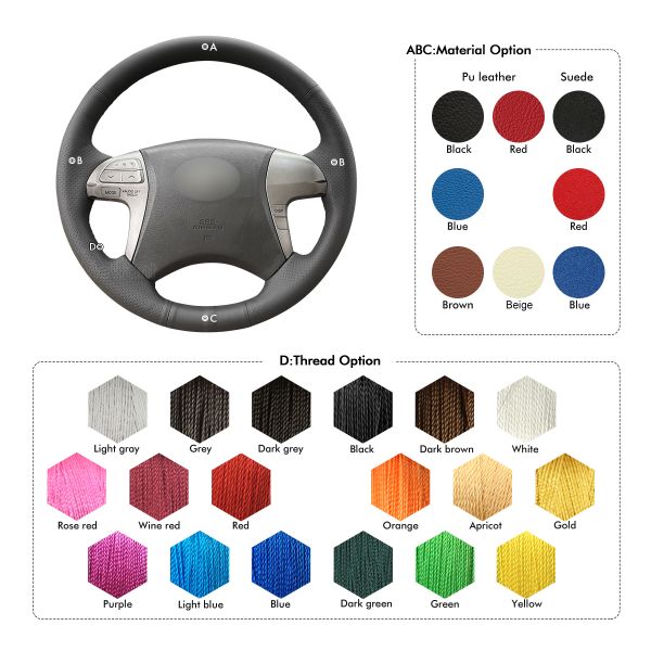 Hand Sewing PU Leather Grey DIY Steering Wheel Cover For Toyota Highlander Camry Isis Mark X Zio Premio Noah Previa 2006-2015