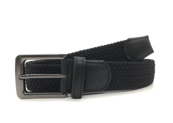 Men Cowhide Braided Fabric 3.5CM Elastic Woven Stretch Jeans Belts