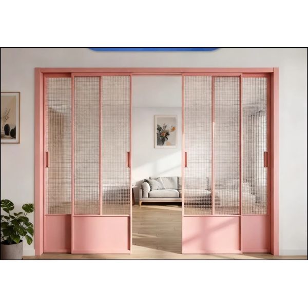 French triple linkage kitchen sliding door living room balcony titanium magnesium alloy partition hanging rail floor rail glass sliding door customization