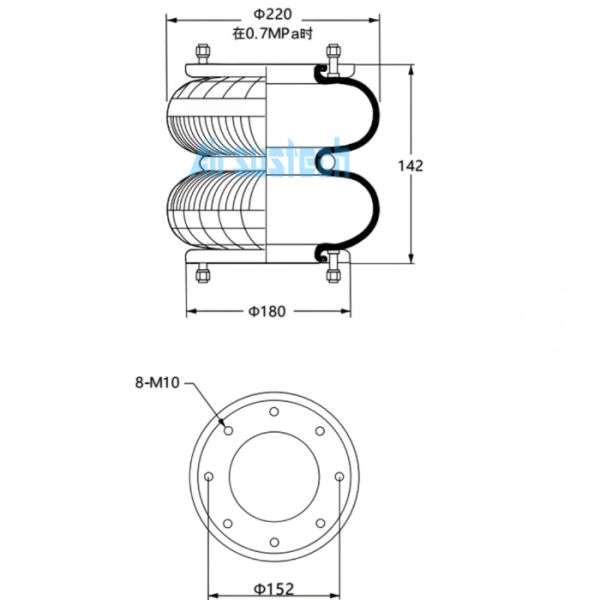 Max. O.D. 220 MM Flange Connection Air Spring 2H200142 AIRSUSTECH Industrial Air Bag