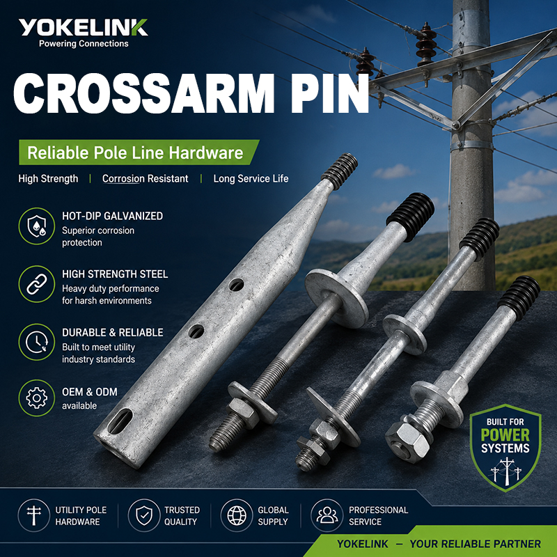 Wide Base Crossarm Pin HDG | Nylon Thread Insulator Stud | ASTM A153 Crossarm Pin