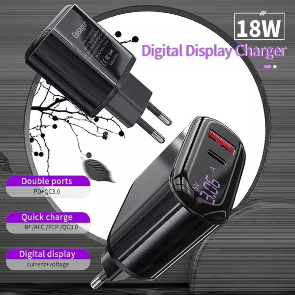 エッサジャー 2021 輝くLEDディスプレイ 3A 急速充電 USB型充電ケーブル USB PD QC3.0 携帯電話充電器