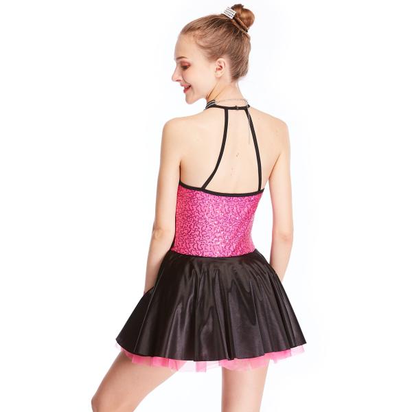 Fancy Girls Jazz Dance Dress Spandex Fabric Bodice With Rhinestones Chocker Collar