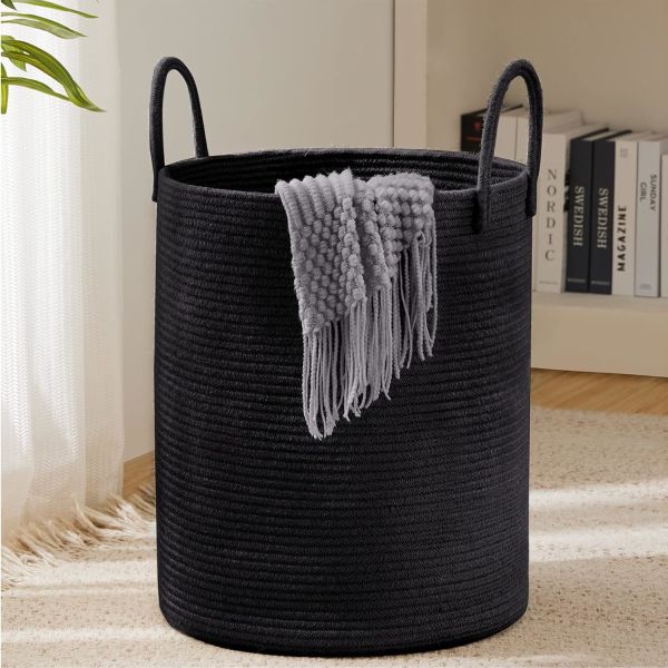 Woven Rope Laundry Hamper Basket, Tall Luandry Basket, Baby Nursery Hamper For Blanket Storage, Clothes Hamper For Laundry In Bedroom-Large-(CUSTOMIZED COLOR, 58L, 72L)
