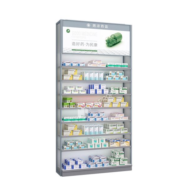 Aluminum Wood Retail Store Shelving Units Medicine Rack For Pharmacy Display Table