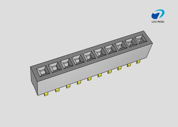 Female header, PCB Mount Receptacle, right angle, Board-to-Board, 10 Position, 1.27mm Pitch, single row, Gold Flash, SMT