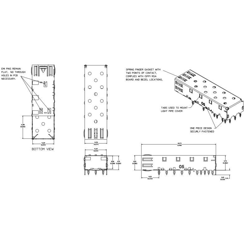 747370005 SFP Cage EMI Shielding with 3.05mm Press-Fit Tails