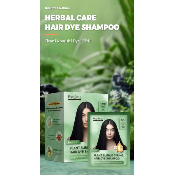 Shampoo colorant capillaire noir à bulles à action rapide, formule à base de plantes, sans danger pour les cheveux et la peau